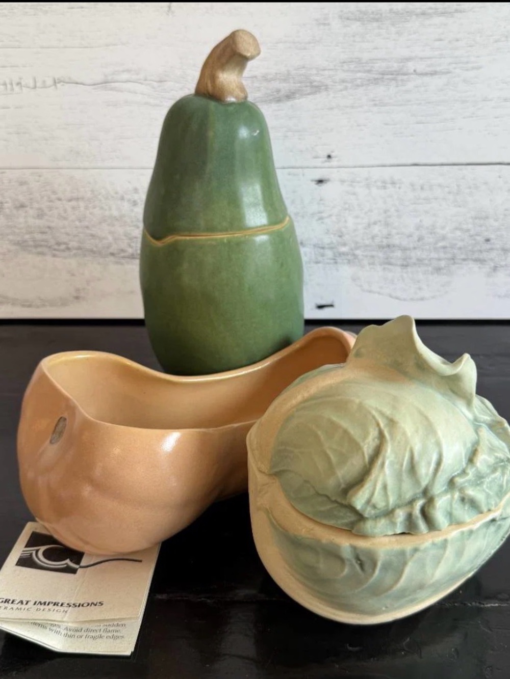 Vintage Patricia Garrett Pottery Great Impressions Lot 3pc Squash Cabbage Vase